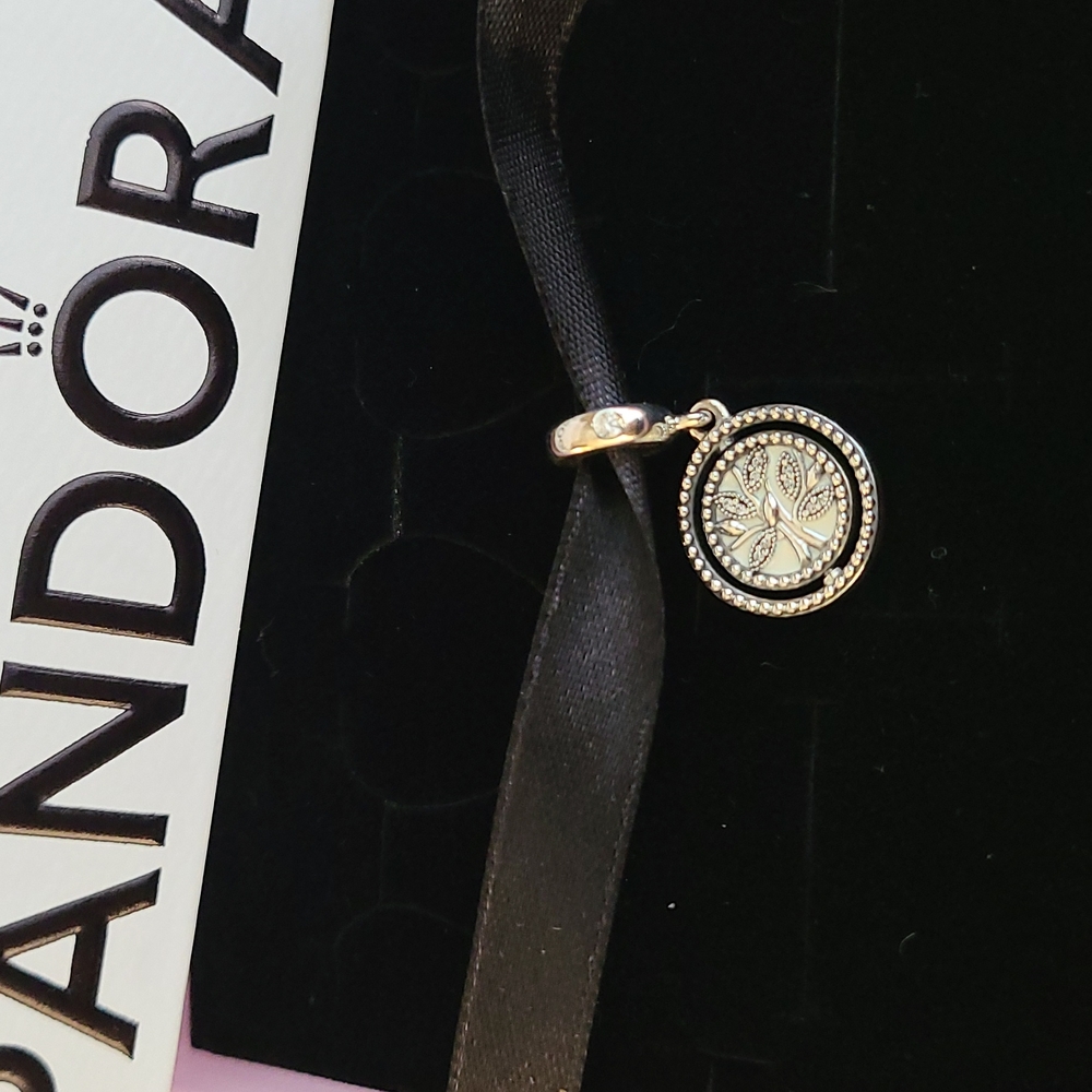 Pandora Silver Tree of Life Dangle Charm with Beaded Edge